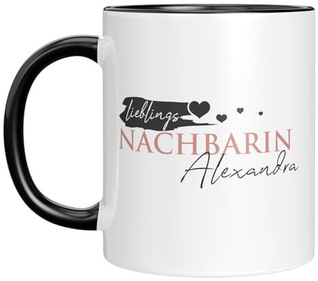 TassenTicker - Kaffeebecher - Lieblingsnachbarin - mit Namen personalisiert - Tasse mit Spruch - coole Geschenkidee - Willkommensgeschenk - Schwarz
