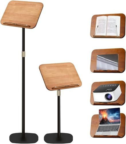 Standing Desk Height Adjustable Wooden Book Reading Stand Holder Foldable Laptop Stand for Kitchen, Bed Typing Hands-Free Page Holder and Organizer Portable Desk for books, Music and Recipes