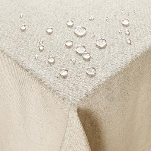 Deconovo Tischdecke Abwaschbar Tischdecken Lotuseffekt Tischwäsche Leinenoptik Tischtuch für Esszimmer Küche Wohnzimmer Garten pflegeleicht Wasserabweisende Tafeldecke, 240x140 cm, Creme, 1 Stück