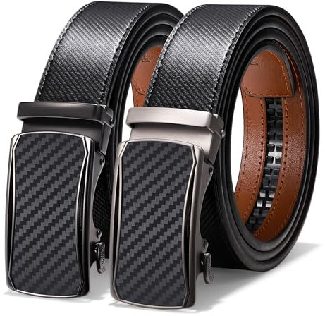 LEACOOLKEY 2 Stücke Herren Ledergürtel mit automatik, Ratschengürtel für Herren für Business Lässig 3.5cm mit Geschenkbox