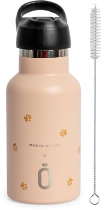 PracticDomus Runbott Sport Botella de Agua Infantil Térmica 350 ml con Doble Pared de Acero y Capa Cerámica. Sin Sabor Metálico (350 Tiger)