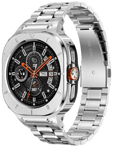Deczone Cinturino in acciaio inox con cassa compatibile con Samsung Galaxy Watch Ultra 2/1 47 mm (2025 2024), custodia robusta cinturino in metallo per Samsung Galaxy Watch 7 8 Ultra per uomini