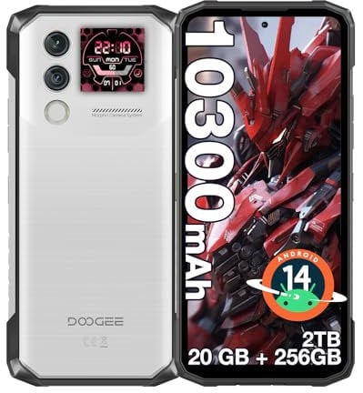 DOOGEE Blade10 Max Rugged Smartphone, 10300mAh Battery, 1.54” Touch Back Screen, 20GB RAM 256GB ROM, 6.56 90Hz FHD+ Display, Android 14 OS, IP69K Waterproof, 4G Dual SIM, 3 Card Slots, NFC (Silver)
