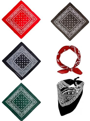 QLEUIFT 4 pcs Bandana, Bandana Kopftuch Damen und Herren, Bandanas mit Original Paisley Muster,Headwear Haar Schal Ansatz Handgelenk Kopf Biker, Rot, Schwarz, Grün, Grau, 54 x 54 cm