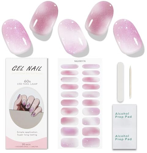 JMEOWIO Rose Paillettes Violet Stickers Ongles Gel Nail Stickers Semi-durci Autocollant Ongle Gel Uv Deco Ongle Nail Art Design Manucure