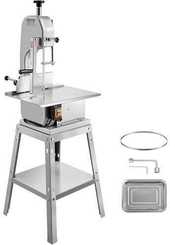 VEVOR Scie à Os de Boucher Électrique 850 W, Scie à Ruban pour Os Commerciale Verticale, Table de Travail 38x48,5 cm, Épaisseur de Coupe Max. 18 cm, pour Viande et Os Congelés Supermarché Restaurant