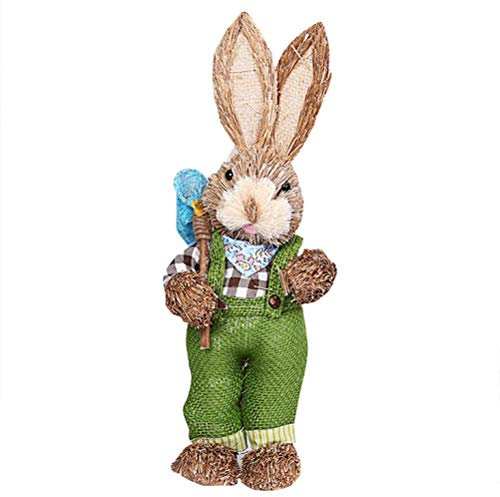 Itonash Easter Bunny Standing Rabbit Straw Easter Decorative Figure (Green)