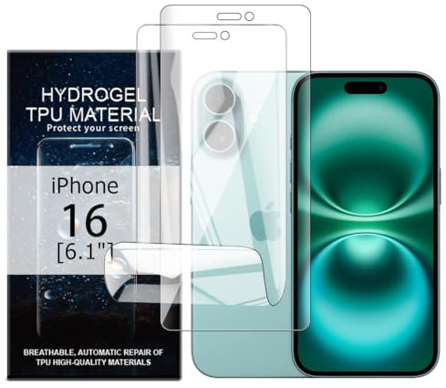 Glcrrpu 2 Stück Hydrogel Displayschutzfolie Film für iPhone 16[6,1inch],Schutzfolie Flexible Hydrogel Folie Weich Transparente TPU,HD