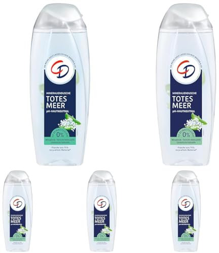 CD Dusche 'Totes Meer Mineralien', 250 ml, Duschgel mit echtem Salz aus dem Toten Meer, Showergel mit Aloe-vera-Extrakt für empfindliche Haut, ohne Mikroplastik, vegan (Packung mit 5)