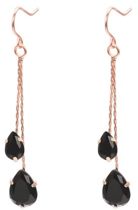 Vogem Black Earrings for Women Dangling Crystal Drop Rose Gold-Tone Long Chain Teardrop Cubic Zirconia Hook Earring Dangle Earrings Gifts