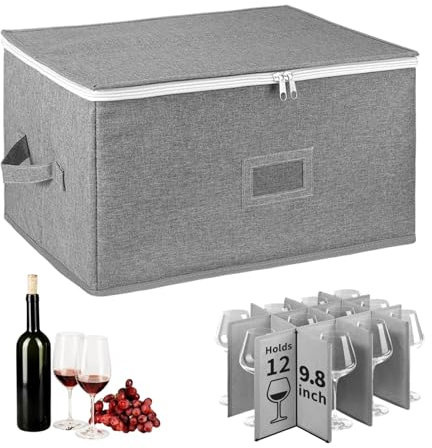 Boîte de rangement pour verres à vin – Rangement pour verres avec séparateurs pour porcelaine fine, organisateur de rangement pour verres à vin et tasses | Fournitures de déménagement et conteneurs de