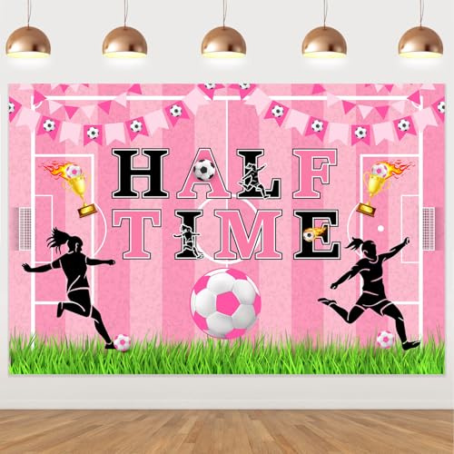 Toile de fond d'anniversaire pour la moitié du temps - Décorations d'anniversaire de football rose et noir pour filles - Toile de fond pour anniversaire de 6 mois - Décoration de fête d'anniversaire