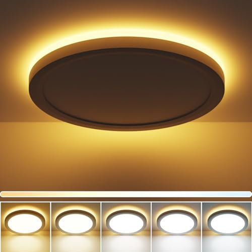zemty 36W Deckenlampe LED Deckenleuchte Flach mit 8W Nachtlicht, 5200LM 2700K/ 3000K/ 4000K/ 5000K/ 6500K Wählbar Rund Schlafzimmer Lampe, Ø48x2.6 cm Modern Led Panel für Wohnzimmer Küche Esszimmer