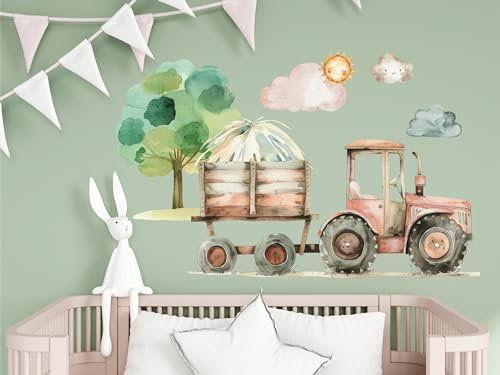 wolga-kreativ Wandtattoo Kinderzimmer - Wandsticker Bauernhof Traktor Baum Deko Kinderzimmer - Wandsticker & Wandaufkleber Kinderzimmer | Dekor für Kinderzimmer Jungenzimmer