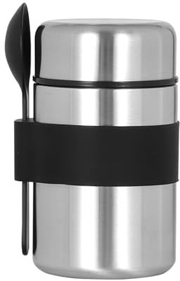 FUZVOL Insulated Food Flask for Food Warming,Stainless Steel Thermos Food Flask Soup Flask Container with Spoon for Lunch & Dinner Food Carrying(Black