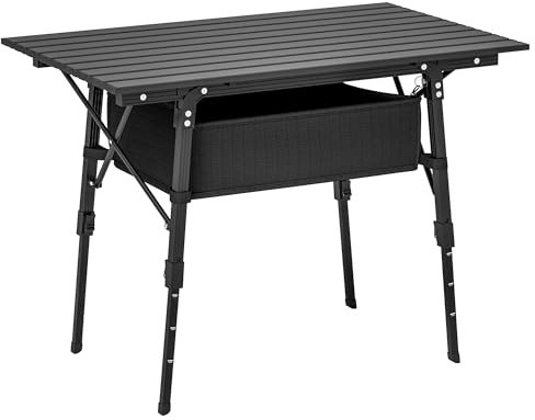 Outsunny Campingtisch höhenverstellbar Klapptisch mit Aufbewahrungskorb Klappbarer Gartentisch aus Aluminium leicht Multifunktionstisch Falttisch für Garten Balkon Camping Picknick 90 x 55cm Schwarz