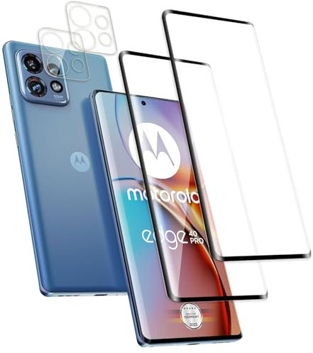 QZJinch 2+2 Piezas,Protector Pantalla para Motorola Edge 40 Pro,Ultra Transparente,3D Cobertura Completa,Antiarañazos, Antihuellas,Sin Burbujas, Dureza 9H