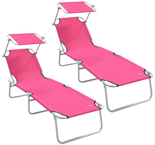 vidaXL Transat 2-Personne 2 pcs Rose 58 x 188 x 77cm Tissu, Mobilier d'extérieur Durable, Fauteuil inclinable Ajustable, Chaise relaxante, Parfait pour Le Jardin et la terrasse!