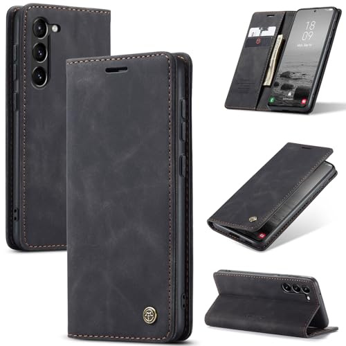 Azororo Handyhülle für Samsung Galaxy S23 5G Hülle Premium Lederhülle Flip Case Magnet Tascher Kartenfach Standfunktion Klapphülle Schutzhülle für Samsung Galaxy S23, Schwarz