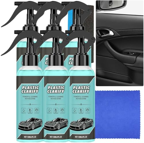 JASUBAI Kunststoff-Klarlack für Autos, Schwarzlack-Spray für Innen- und Außenlack, Armaturenbrett-Reiniger und -Pflege, Gummi/Leder/Vinyl, fettfreie Kunststoff-Restaurierung, 120 ml (6PCS)