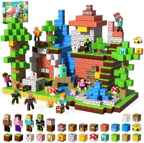 GraceDuck Magnetic Blocks with 4 Magnetic Figures - Magnets Building Blocks 160pcs, Stacking Tiles STEM Montessori Sensory Toys for Kids Boys Girls Ages 3 4 5 6 7 8 9 10 Birthday