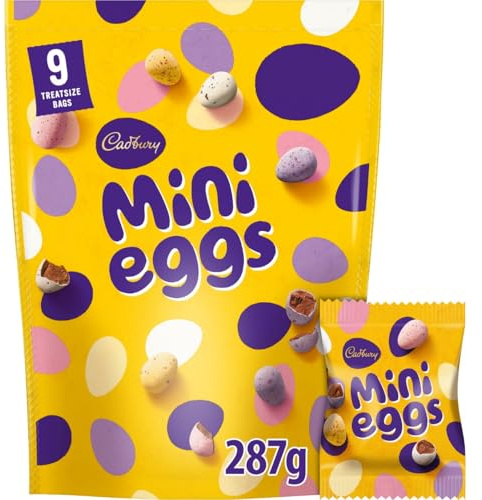 Cadbury Mini Eggs Pouch, Crunchy Shells with Smooth Milk Chocolate Centres, Gift for Easter & Easter Egg Hunts, Includes 9 Treatsize Bags, 287 g (Pack of 1)