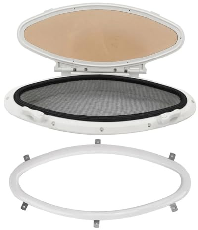 Opatiny Hublot ovale 470 x 210 mm, ouverture vers l'intérieur, étanche, avec moustiquaire pour bateau, yacht, bateau