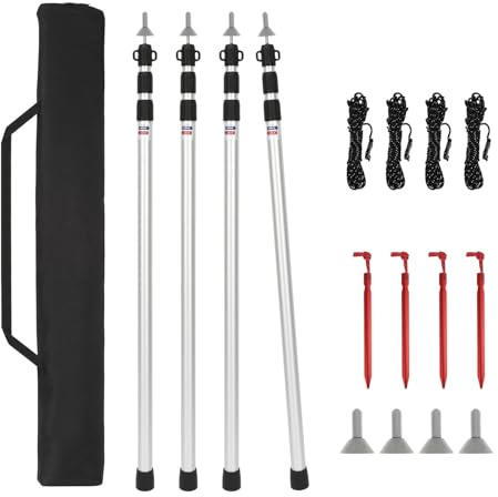 Peviasot Zeltstange Teleskop Set 8 Stück 87–233cm Höhenverstellbar Aluminium Zeltstangen mit Drehverschluss Robuste Aufstellstangen für Camping Tarp Sonnensegel Outdoor Zubehör Universelle