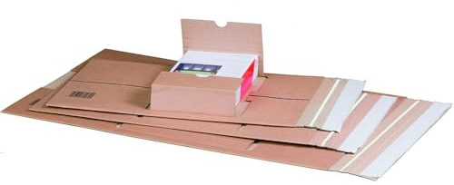 karton-billiger | Buchverpackung A4 305x230x92mm | Versandkarton mit mittiger Aufnahme | Selbstklebeverschluss & Aufreißfaden | Wickelverpackung mit Kantenschutz, ab 20 Stück (60)