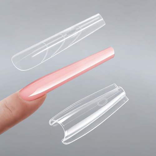 NGOKPYD 240Pcs Sandwich Dual Nail Forms for Gel Builder, Polygel Nail Kit, 15 Sizes Dual Forms Nails, Strong Full Cover Short Gel Tips for Nail Extensions(Coffin Nails Long)