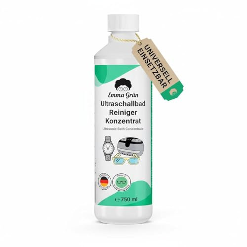 Emma Grün® Ultraschallreiniger Konzentrat 750 ml für Brillen & Dentalgeräte | Für Schmuck, Münzen, Zahnprothesen und Kleinteile – gründlich gegen Fett, Öl und Ablagerungen, ergiebig und materialschonend