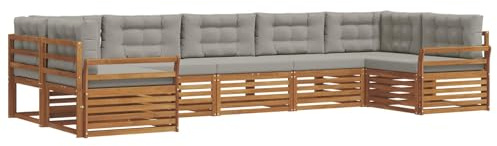vidaXL Sofagarnituren 7 pcs Natürlich und Hellgrau Massivholz Akazie, Garten, Moderne Sofas, langlebige Möbel, Terrasse, Bequeme Lounge, praktische Sitzgelegenheit
