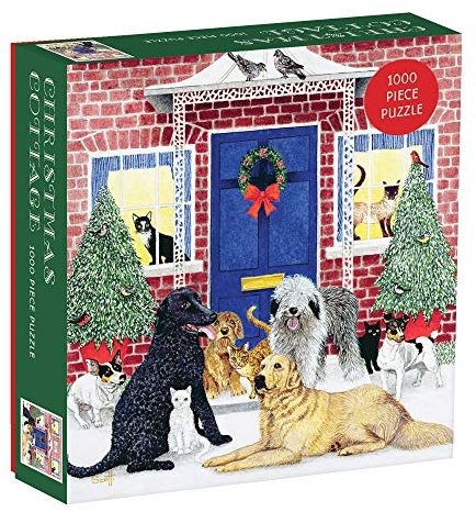 Galison Mudpuppy 735356882 Christmas Cottage Square Boxed 1000 Piece Puzzle