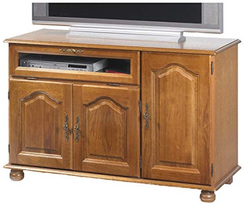 ACTUAL DIFFUSION Meuble TV 55 Pouces Chêne 3 Portes 1 Abattant Vitré 6 Niches Longueur 120.6 Hauteur 77 Profondeur 46.5 cm