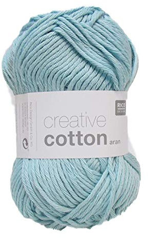 Rico Design Creative Cotton aran 50 g ca. 85 m Wolle Wollschnur Häkelwolle Häkeln Basteln Knäuel Eisblau