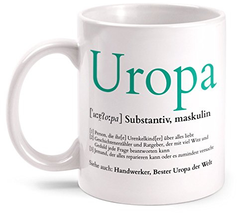 Fashionalarm Tasse Definition Uropa beidseitig bedruckt mit Spruch | Geburtstag Geschenk Idee für Urgroßvater Geburt Urenkel Wörterbuch Eintrag, Farbe:weiß