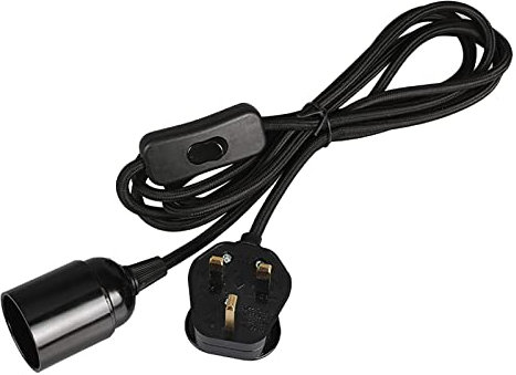 Wowsale Pendant Light Ceiling Lighting Fitting, E27 Lamp Holder Suspended Pendant Light Fitting Kit, 2 Core Gold Fabric Cable Plug with On/Off Switch- UK Plug (Black, 4m)
