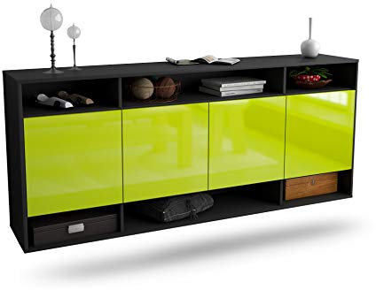 Dekati Sideboard Provo hängend (180x77x35cm) Korpus anthrazit matt - Front Hochglanz Grün - Push to Open