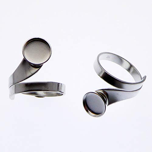 XieXie 2 Stück 925 Sterling Silber Ring Rohling mit 8mm Fassung für Cabochons zur Schmuckherstellung