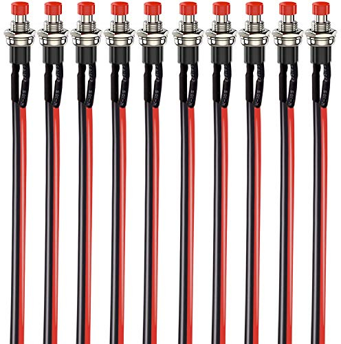 RUNCCI-YUN 10 Stück Vorverkabelt Mini Momentan Druckknopf, Momentane Druckschalter Lockless, SPST EIN-AUS AC 250V/1A, 2 Pin Runder Flachknopf-Drucktasten für Modelleisenbahn-Hobby