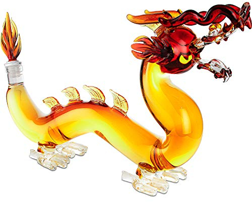 Dragon Drinking Decanter - 2024 Year of The Dragon, GOT, I Drink and I Know Things - Whiskey and Wine Decanter Large 10x16 - 100% Lead-Free Borosilicate Glass - Handblown Glass, Movie Night ! (600ml)