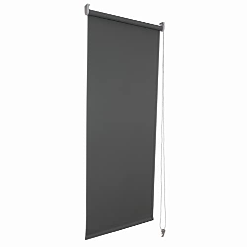 Funky Gadgets Roller Blinds Thermal Blackout Roller Blind, Easy Fit Child Safe Trimmable UV Protection Home Office Window Blinds, Dark Grey Blind (90cm Wide X 210cm Drop)