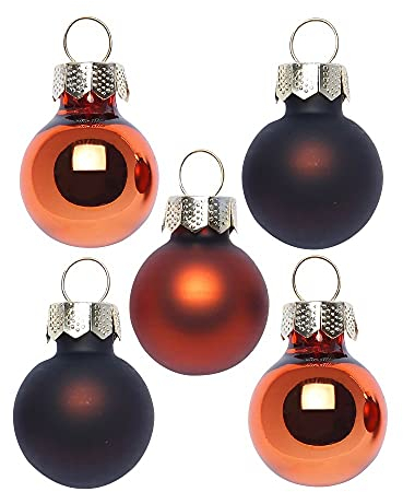 Inge Glas Magic Mini-Weihnachtskugeln 2cm 25 Stück | kleine Christbaumkugeln in Karton-Box (Shiny Chestnut | braun orange)