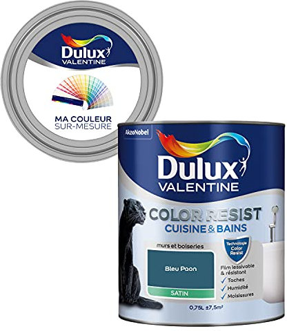 Ma Couleur Sur-Mesure par Dulux Valentine – Peinture Intérieure Murs, Plafonds, Boiseries - Palette Naturelle, Cuisine & Bain Satin, Bleu Paon , 0,75 L