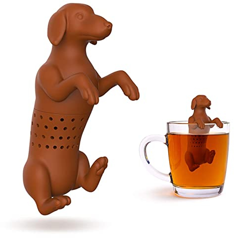 Qazuwa Teesieb Silikon Teekugel Teekugel Sieb Filter Infuser Teekugel Kreatives Teesieb Aus Hochwertigem Silikon 100% BPA Frei, Wiederverwendbar, Filter Gadget Tee Zubehör (Hund, Braun)
