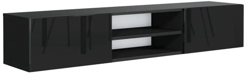 meble masztalerz TV Hängeschrank Schwarz Hochglanz mit 2 Ablagen und 2 Türen, 160 cm, Lowboard, TV Schrank, Wohnzimmer Möbel