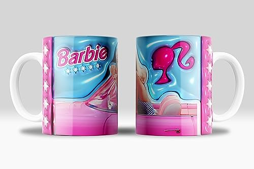 newseny Taza Barbi Regalo para fans de la película Barbi y Ken - Amantes del Rosa y Barbi - Barbi Efecto 3d | Cerámica 355ml (Coche Barbi Rosa)