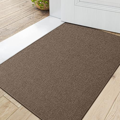 DEXI Fußmatte Innen 60 x 90cm, rutschfest Schmutzfangmatte, waschbar Fussmatte, Dünne Eingangstürmatte, Strapazierfähige Türmatte für Innenbereich, Braun