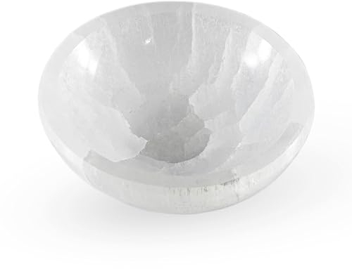 NKlaus Bol en sélénite 9,5 cm – Plateau de chargement fait à la main pour pierres de guérison et bijoux, idéal pour la purification énergétique et les rituels spirituels