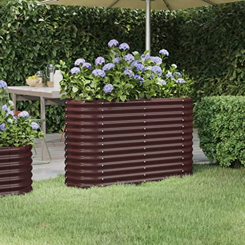 FENLAX Pflanzkübel aus Pulverbeschichteter Stahl 114x40x68 cm Braun Pflanzenkasten Blumenbeet Hochbett Garten Hochbeet Metall Hochbeet für Gemüse Pflanzenbeet Hochbeete Terrasse Hochbeet Balkon